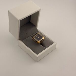 Rare Invicta Statement Ring Watch - Black and Gold Geometric Design